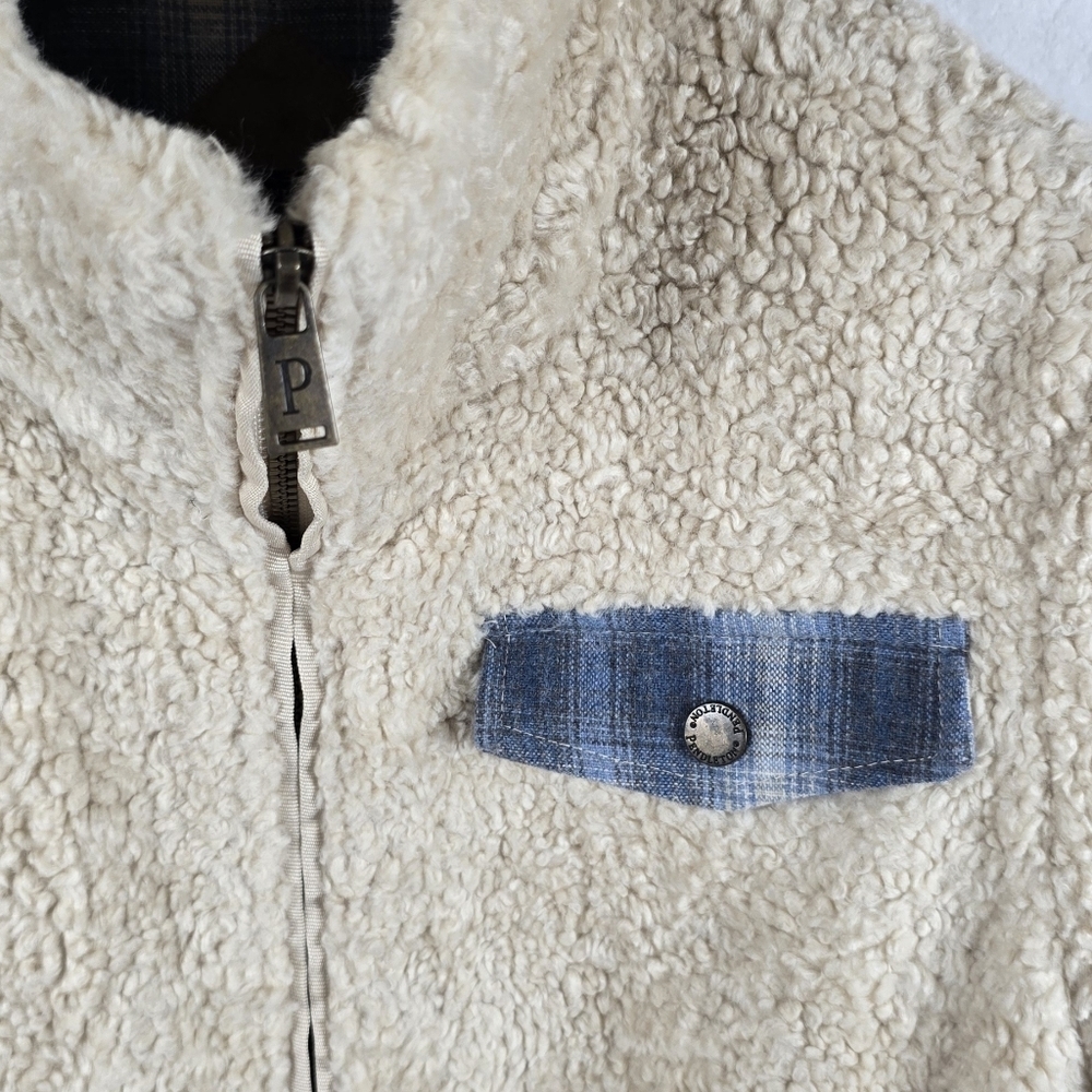 Pendleton Sherpa Jacket Deep Pile Fleece Full Zip Pocket Plaid Detail Women M - Picture 3 of 12